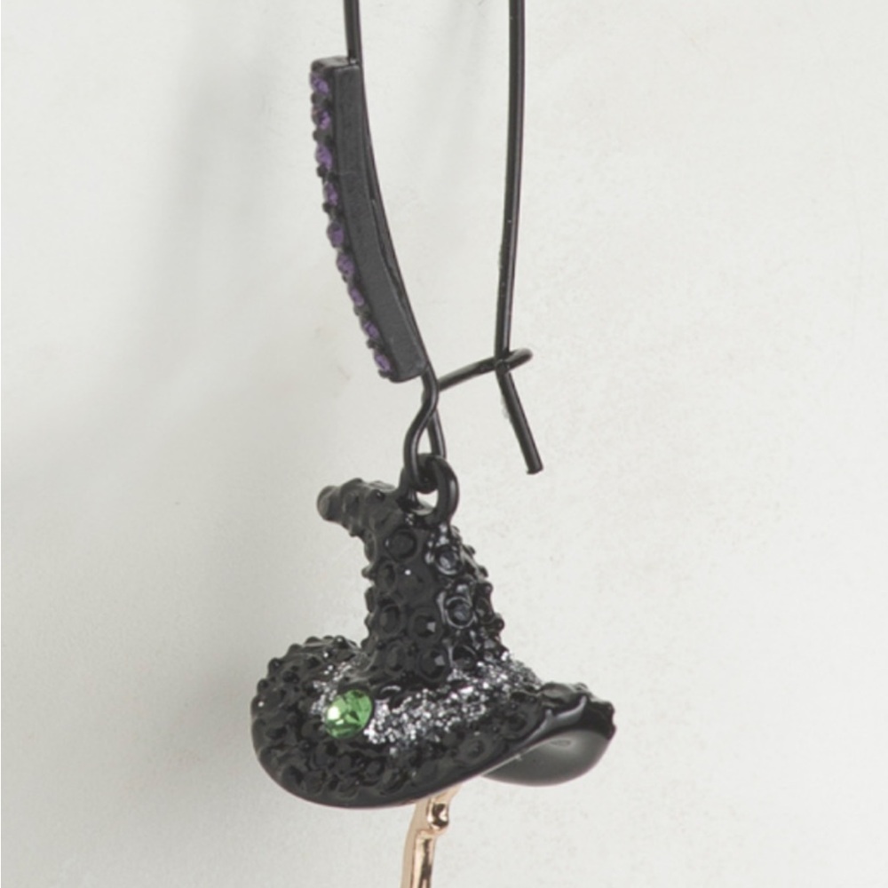 Betsey Johnson Black and Purple Witch Hat Earrings